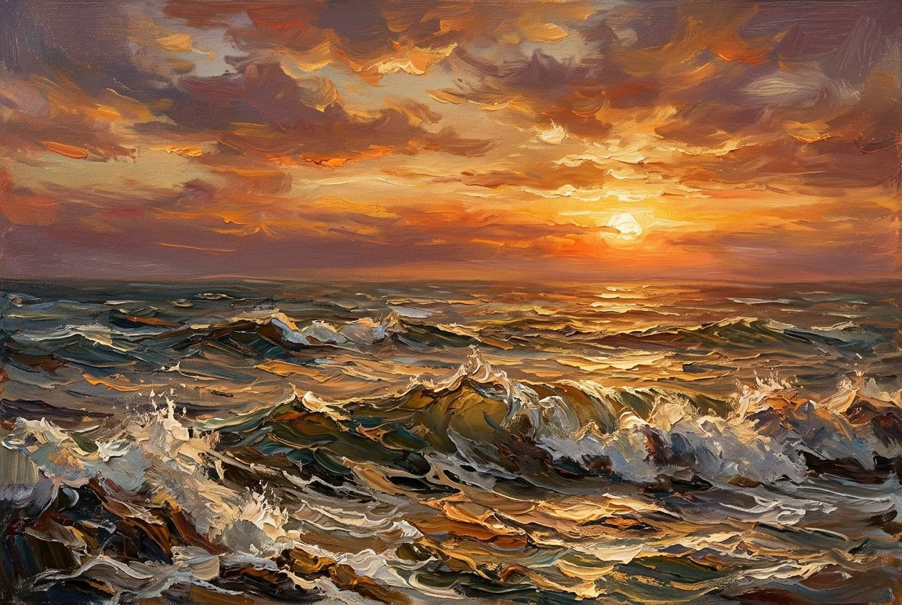 Atardecer cálido en el mar